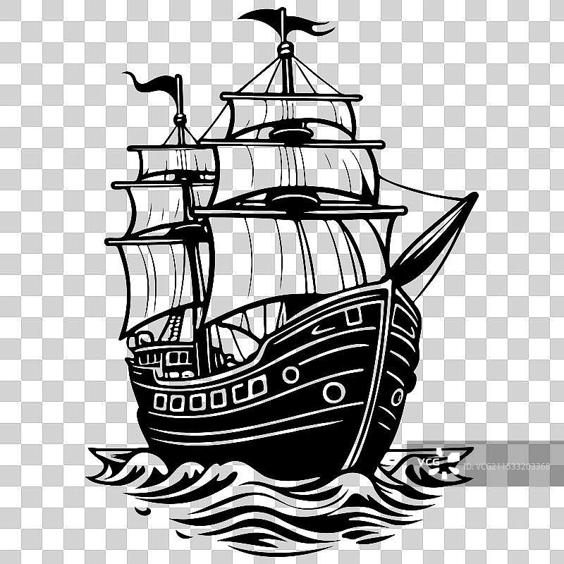 卡通船的轮廓图绘制图片素材