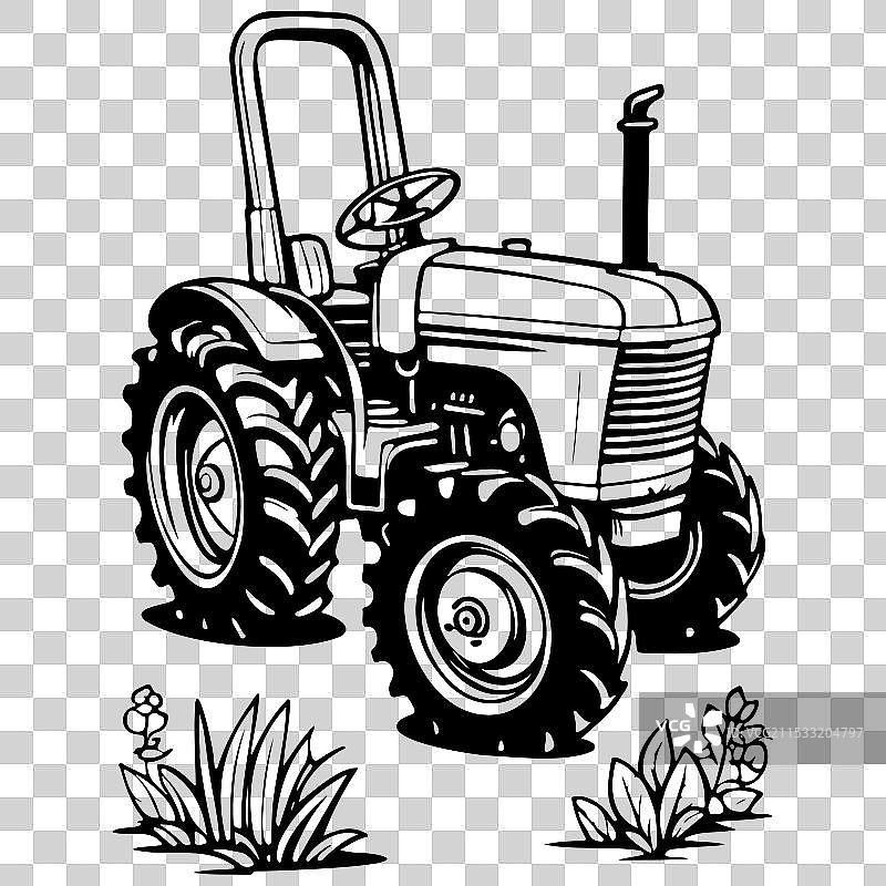 卡通拖拉机轮廓图绘制图片素材