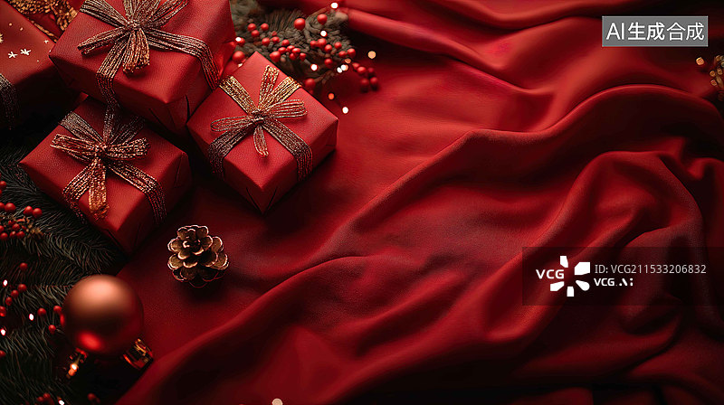 【AI数字艺术】深红色的圣诞礼物图片素材