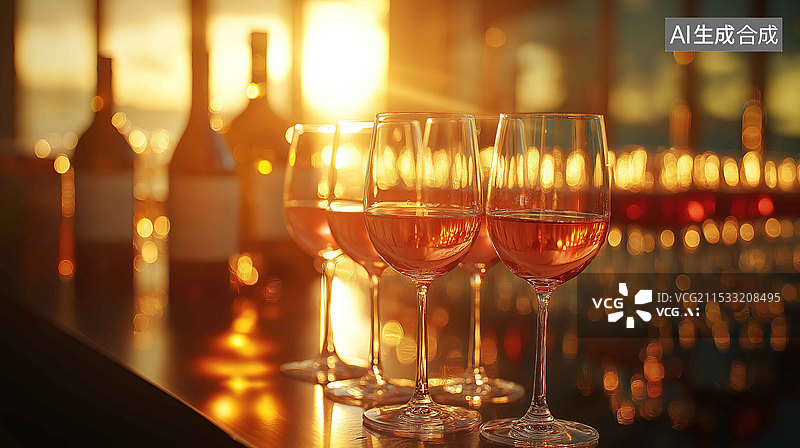 【AI数字艺术】落日时分的美酒葡萄酒图片素材