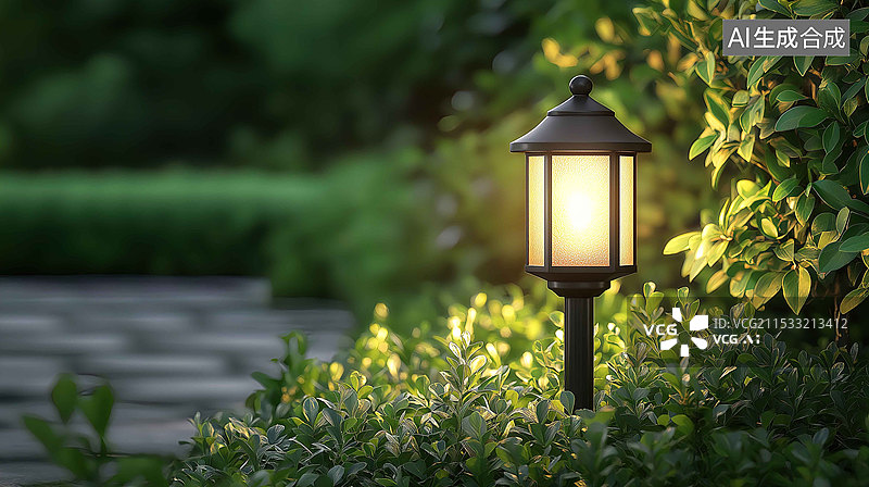 【AI数字艺术】花园路灯图片素材
