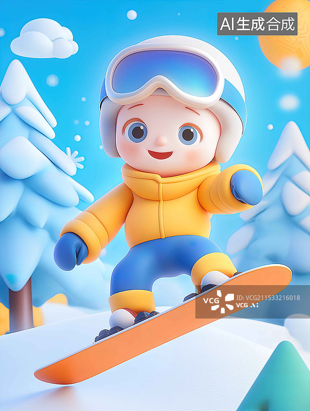 【AI数字艺术】滑雪的小卡通人物图片素材