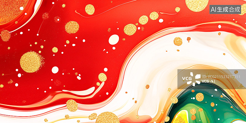 【AI数字艺术】抽象奢华金红色流体插图背景图片素材