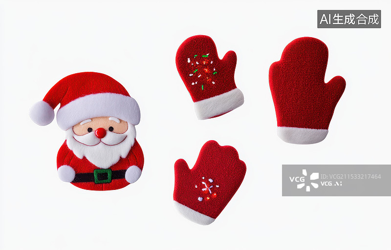 【AI数字艺术】白色透明背景下的可爱的圣诞老人和红手套图片素材