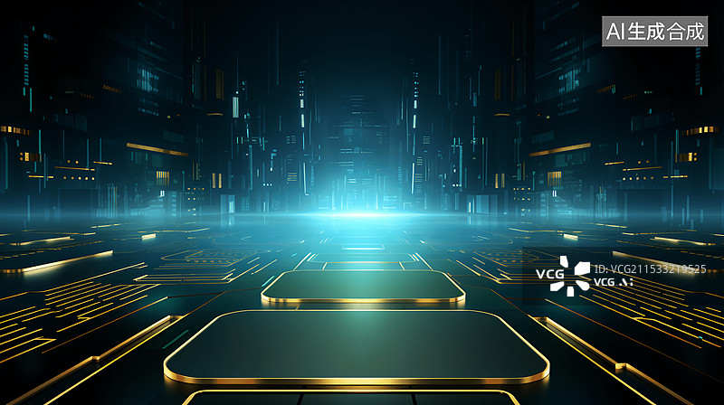 【AI数字艺术】3D电子竞技空间站展台绿色科幻场景图片素材