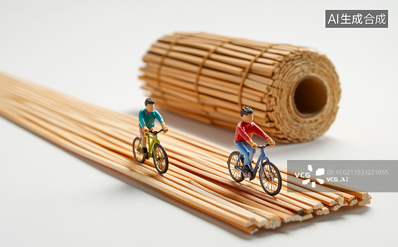 【AI数字艺术】一个微型的自行车手模型，骑在一辆小型自行车上。图片素材