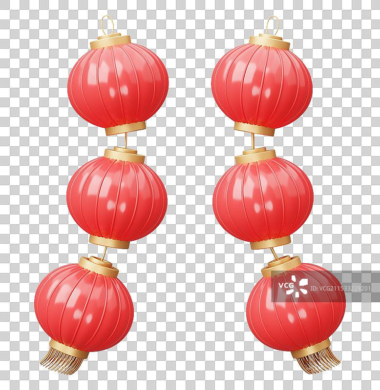 3D渲染的红色春节灯笼免抠元素图片素材