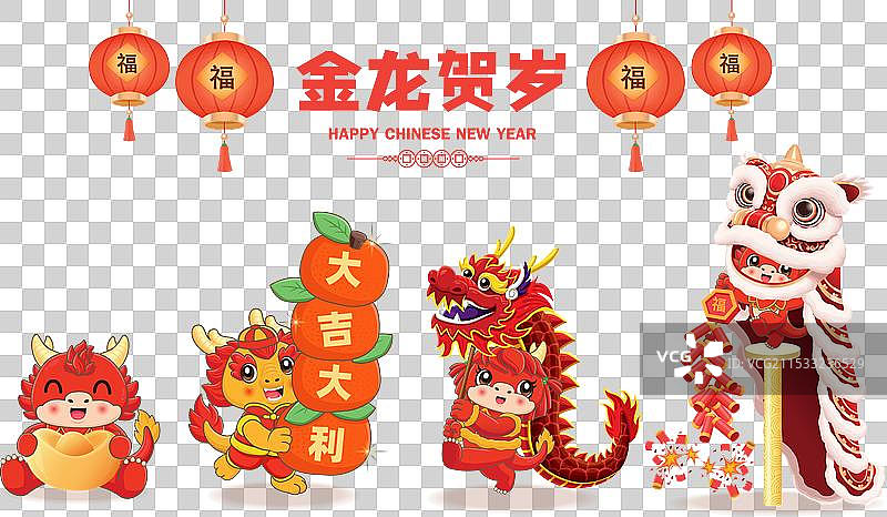 复古的春节海报设计，带有龙的元素图片素材