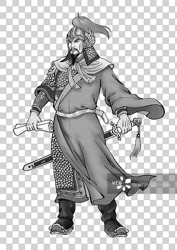 民族英雄岳飞古风黑白稿图片素材