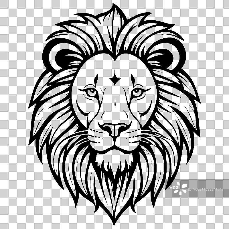 黑色轮廓的狮头雕刻图案图片素材