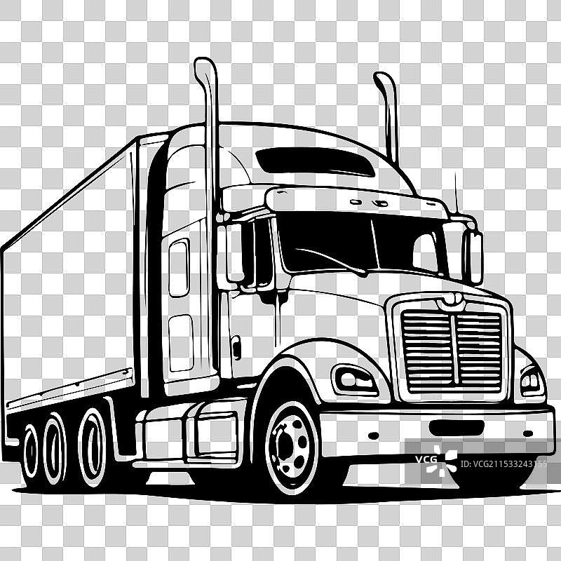 半挂车手绘线条透明素描图片素材