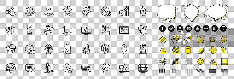 一组对话气泡、家庭和VIP计时器线条图标图片素材