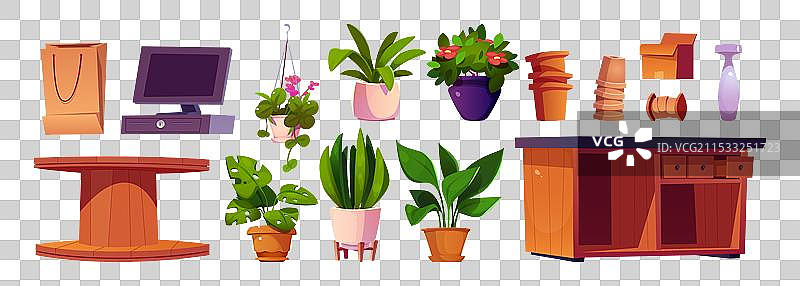 花店室内家具和植物组合图片素材
