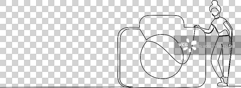 一条连续线条勾勒出的女人形象，旁边有一个图片素材