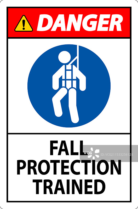 安全帽贴纸：危险，需接受防坠落保护培训图片素材