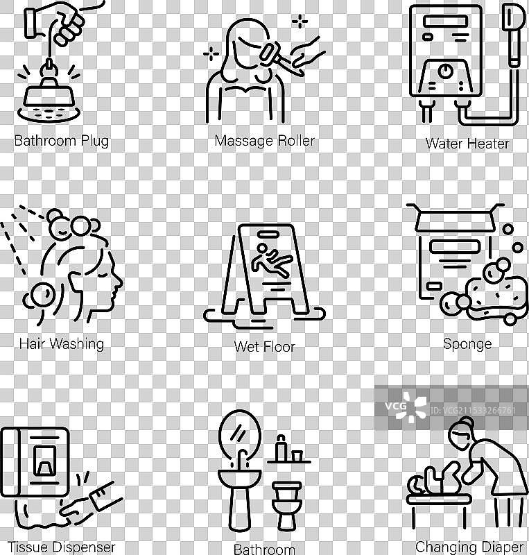 一组浴室轮廓风格图标图片素材