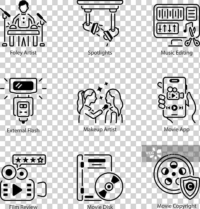 电影制作线条风格图标集图片素材