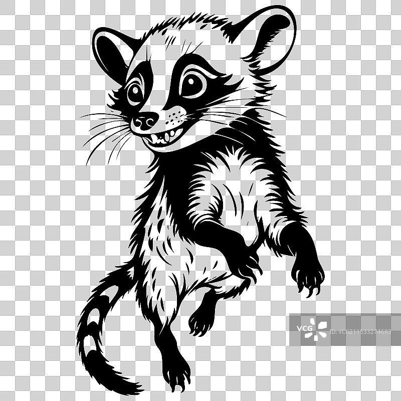 非洲果子狸跳跃的单色手绘动物图片素材