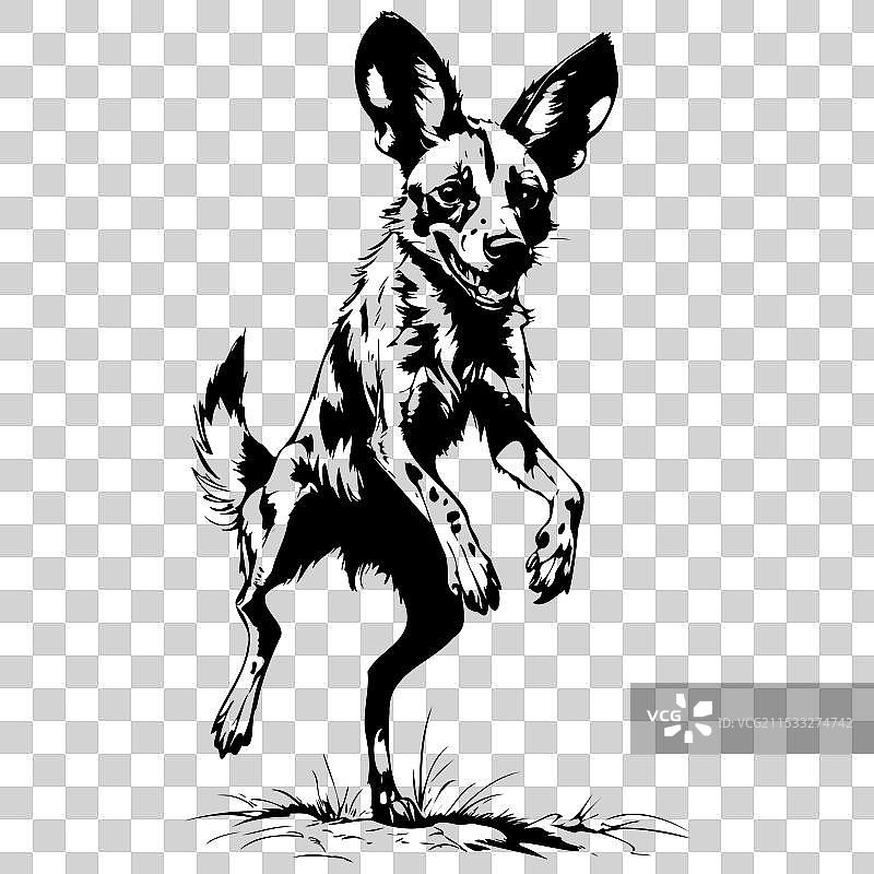 非洲野犬跳跃的卡通轮廓画图片素材