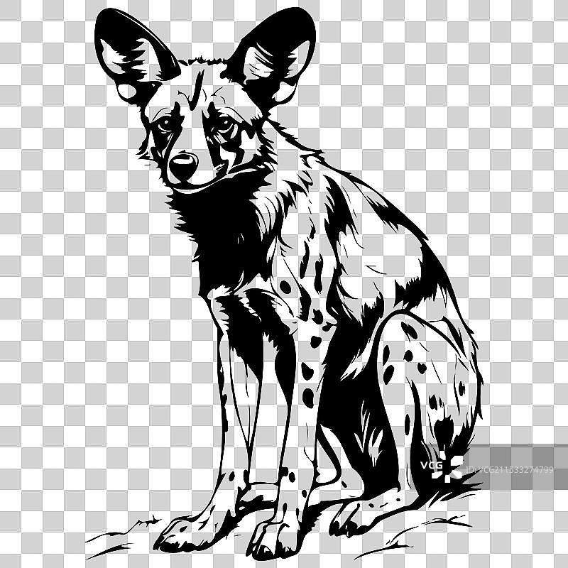 手绘非洲野犬坐姿素描图片素材
