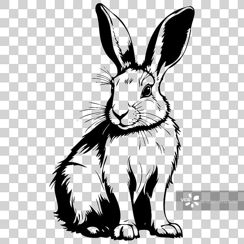 手绘的北极兔坐姿剪影图片素材