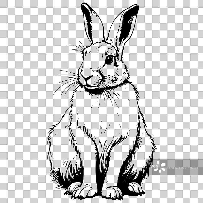 手绘北极兔坐姿素描图片素材