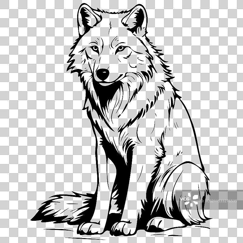 坐着的北极狼，野生动物的雕刻画图片素材