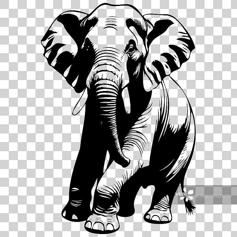 手绘亚洲象坐姿剪影图片素材