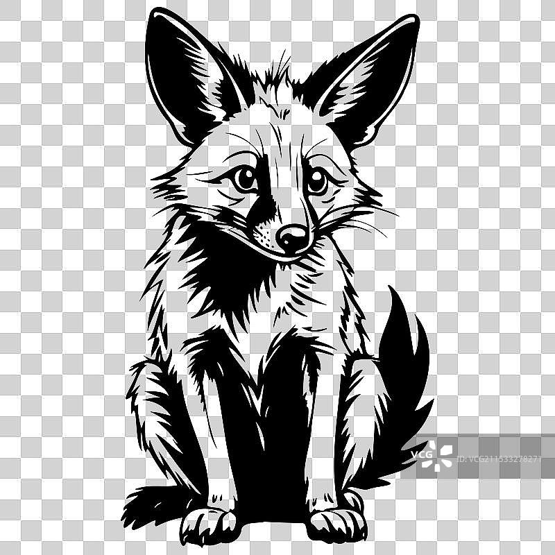 孤立的土狼坐着，轮廓卡通画图片素材