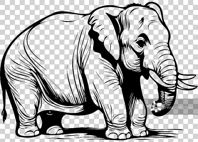 孤立的亚洲象坐着，手工雕刻图片素材