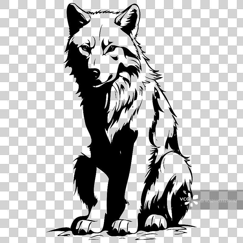 坐着的北极狼剪影雕刻图片素材