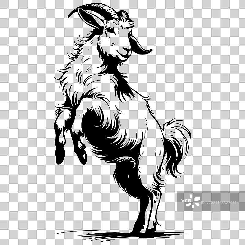 安哥拉山羊跳跃的黑色手绘动物图片素材
