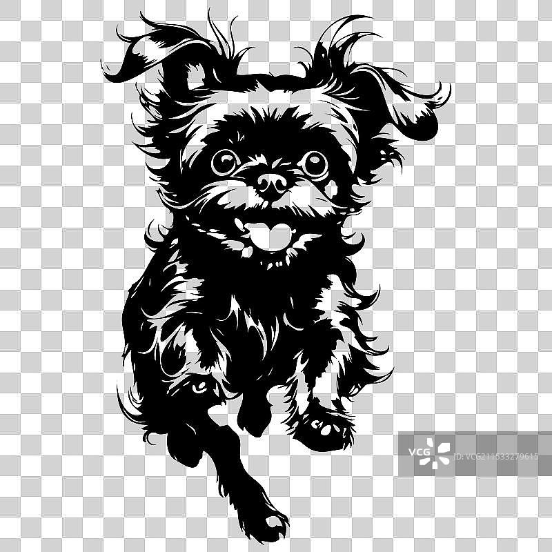 复古的阿芬瓶犬跳跃，手绘动物图片素材