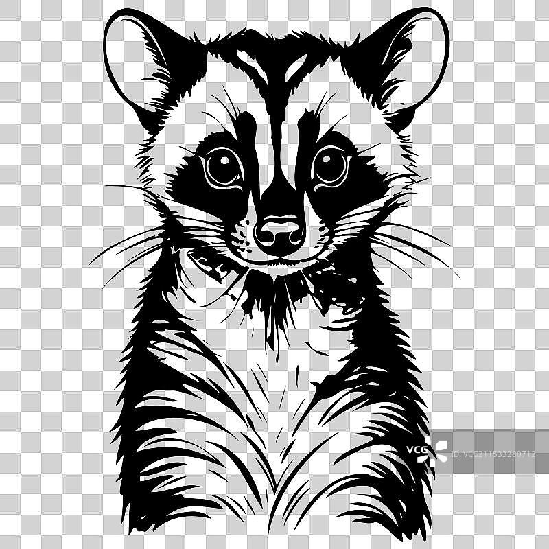 条纹棕榈猫肖像手绘动物图片素材