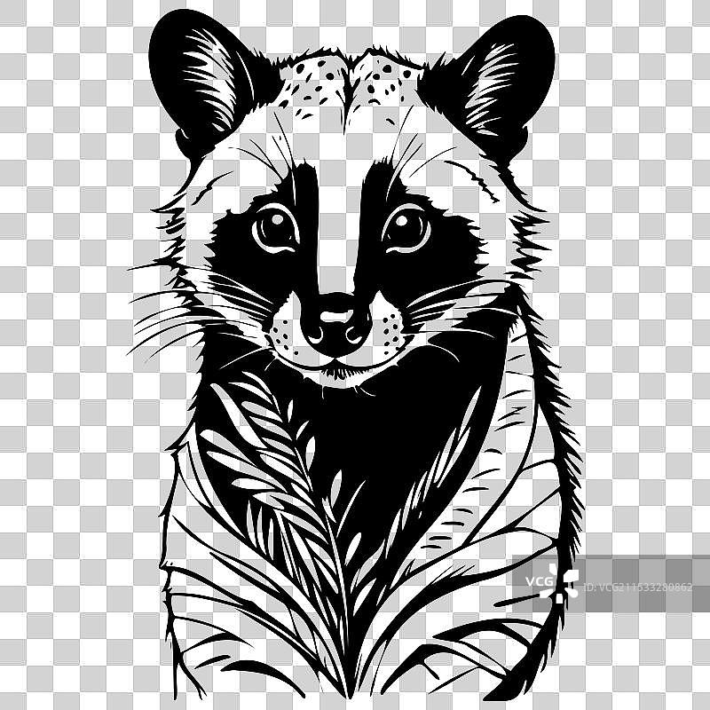 带条纹的棕榈猫肖像，手绘孤立图像图片素材