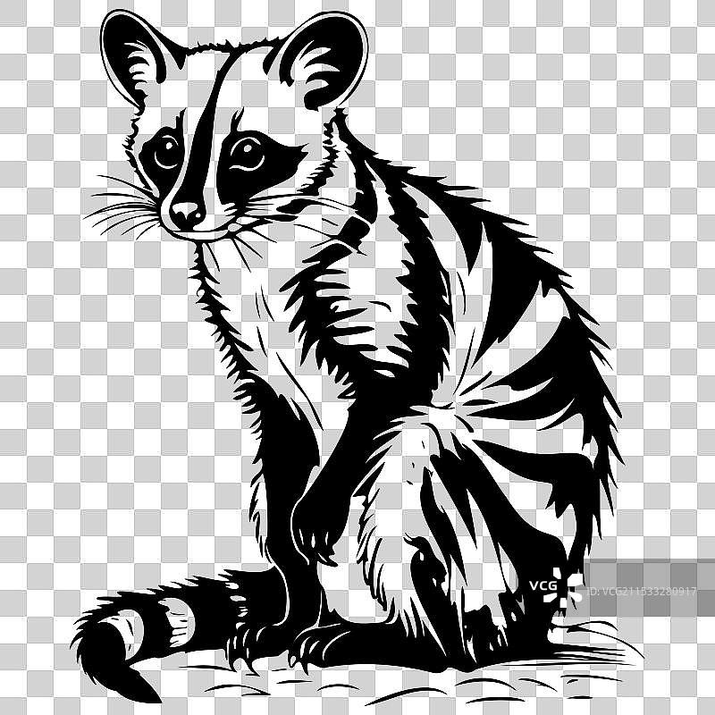 手绘的带纹棕榈猫坐姿素描图片素材