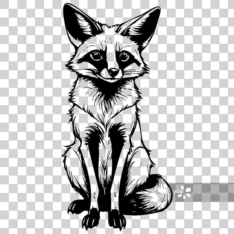 孤独坐着的蝙蝠耳狐手绘动物图片素材