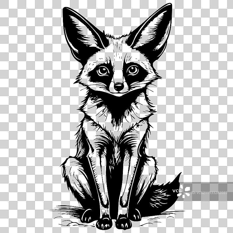 手绘的蝙蝠耳狐坐姿剪影图片素材