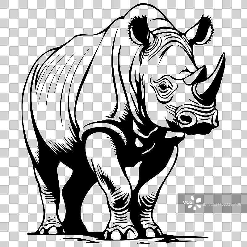 黑犀牛墨水手绘动物图片素材