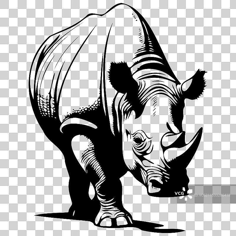 孤立的黑犀牛手绘动物图片素材