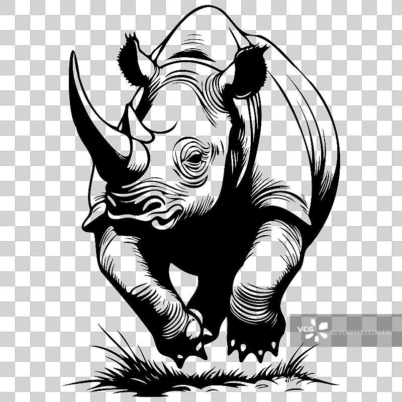 黑犀牛跳跃 手绘动物图片素材