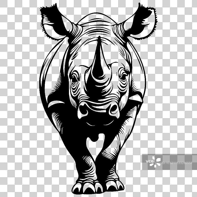 黑犀牛肖像素描图片素材
