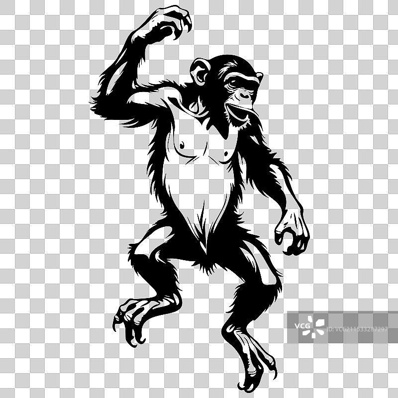 孤立的手绘猩猩跳跃动物图片素材