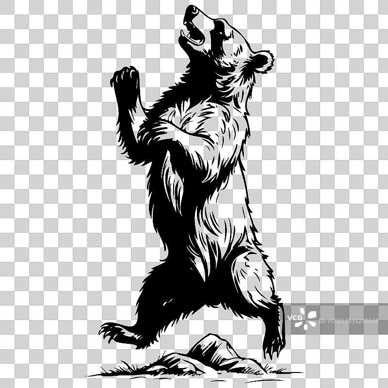 复古动物图像中的棕熊跳跃插图图片素材