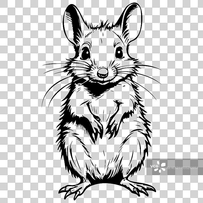 逼真的带袋獾肖像素描，使用墨水绘制图片素材