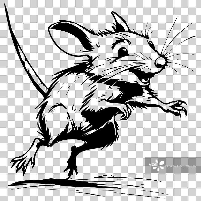 雕刻的袋獾跳跃图案黑色剪影图片素材