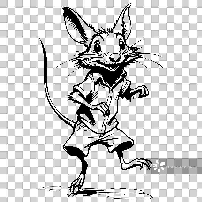 单色袋獾跳跃素描写实动物图片素材