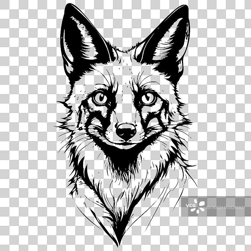 单色蝙蝠耳狐肖像素描图片素材