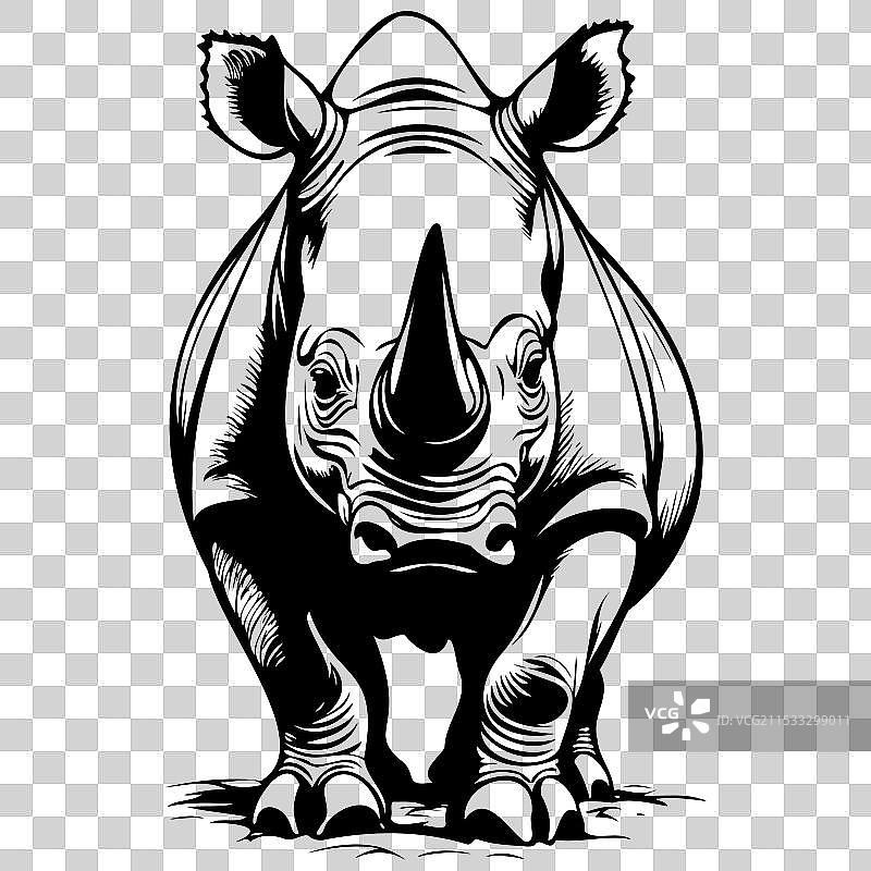 逼真的黑犀牛坐姿绘画图片素材