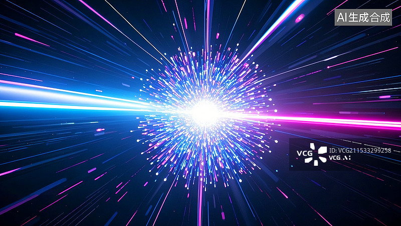 【AI数字艺术】物理学蓝紫色高能粒子光图片素材